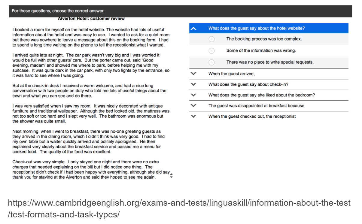 Linguaskill Extended Reading