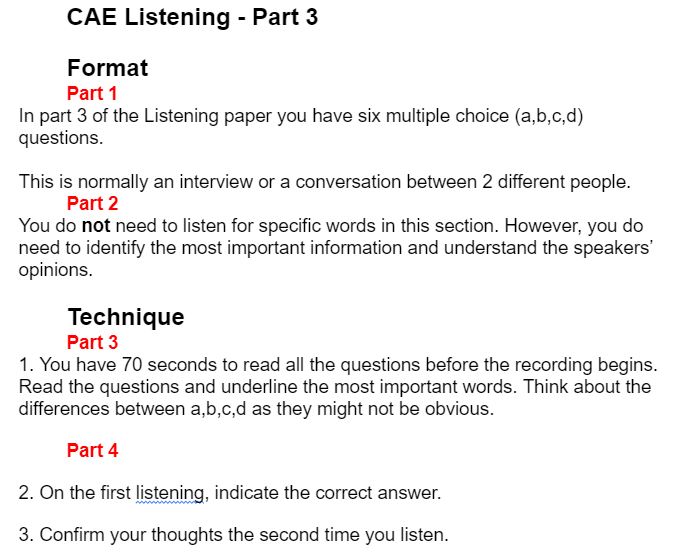 CAE Reading part 8 exercise based on CAE Listening part 3