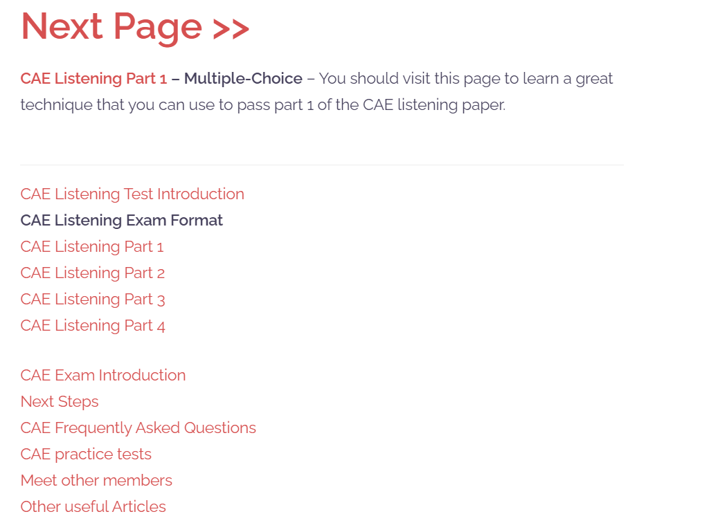 cae listening exam format links