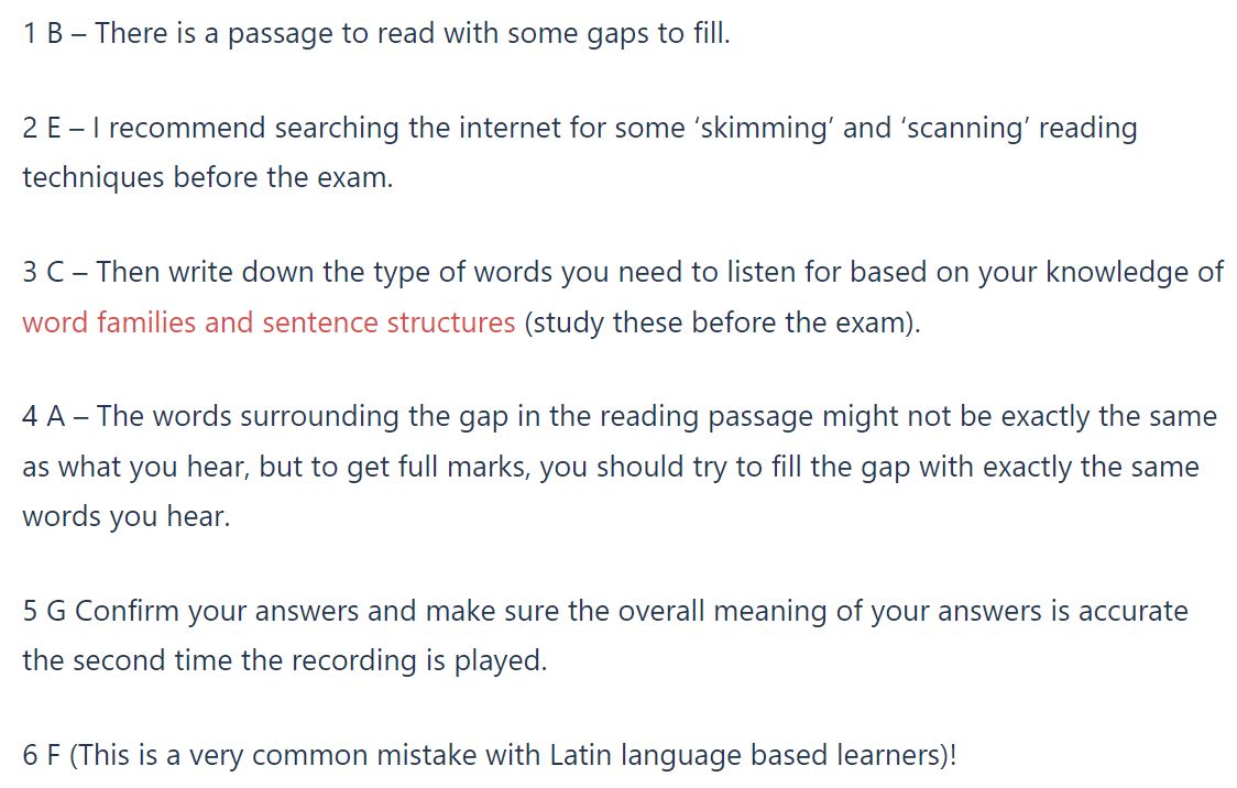 cae reading part 7 answers based on cae listening part 2