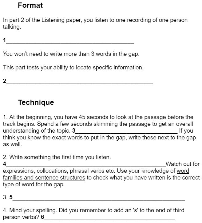 cae reading part 7 exercise based on listening part 2